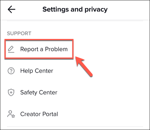 report a problem icon: how to remove a number from TikTok