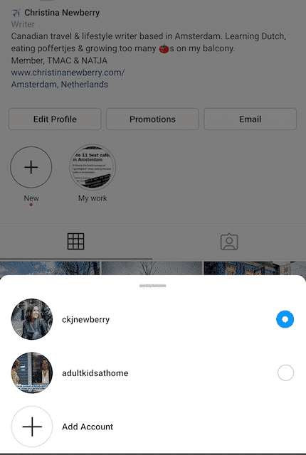 list of accounts on clicking profile icon image: how many instagram accounts can you have 