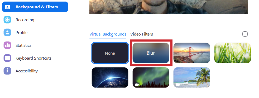 zoom background and filter logo: how to blur the background in zoom