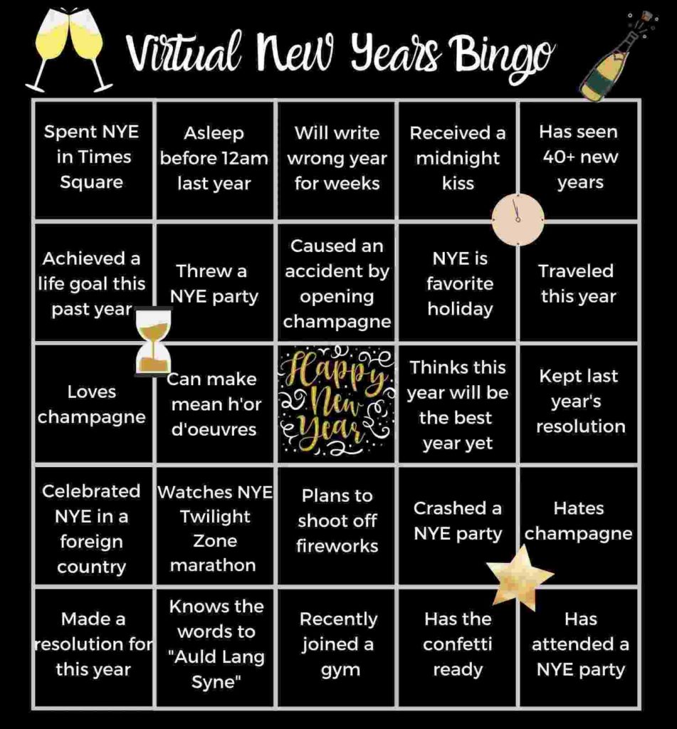 Virtual New Years Bingo; 11 Funniest New Year's Zoom Games For Adults