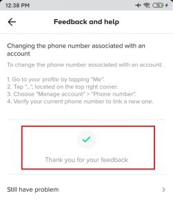 Thankyou feedback logo: how to remove a number from TikTok