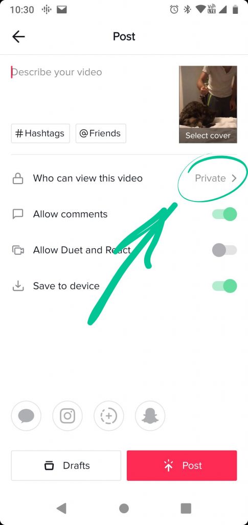 Set The Privacy Setting Of Your Post: zero (0) views on tiktok