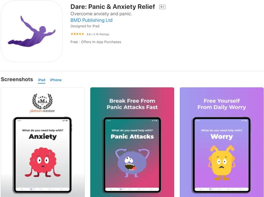 Dare; 6 Best Anxiety Apps for Android and iPhone in 2022