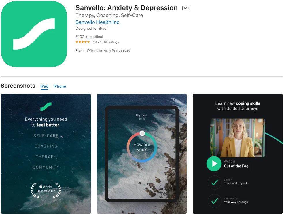 Sanvello; 6 Best Anxiety Apps for Android and iPhone in 2022