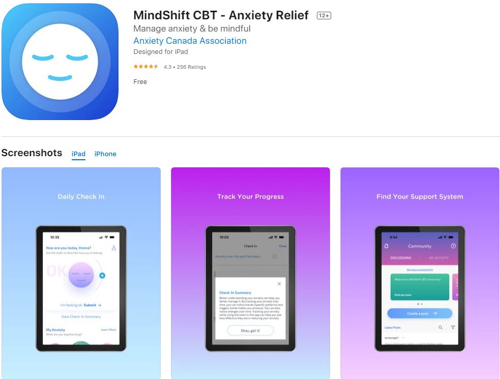 MindShift CBT; 6 Best Anxiety Apps for Android and iPhone in 2022