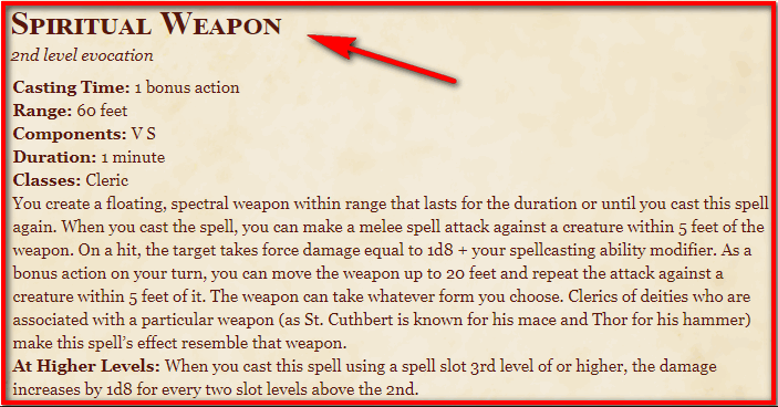 Opportunity Attack With Spiritual Weapon 5e DnD Spell | Terms and Conditions To Use The Spell