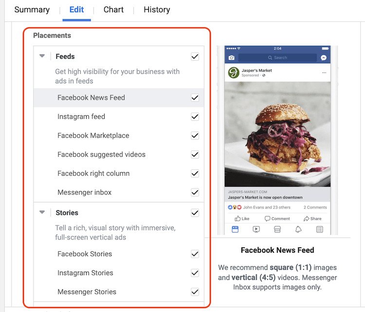 how to setup an effective Facebook ad campaign in a few minutes: setup placements 