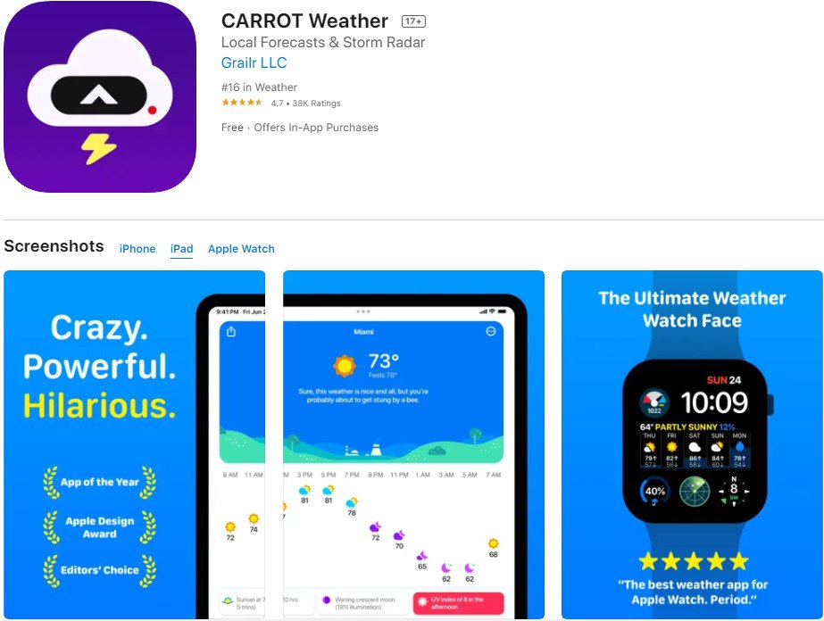 CARROT Weather; 9 Best Weather Apps of 2022 | Download in Android and iPhone Now!
