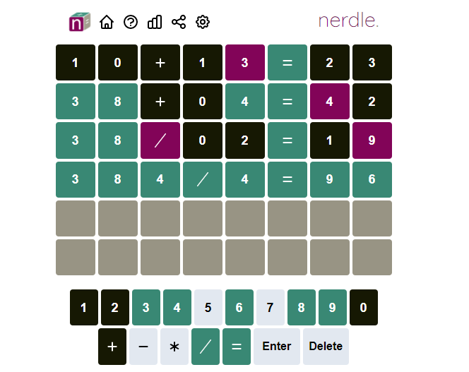 Nerdle Answer #58 of Saturday, 19 March 2022 | #58 All Modes