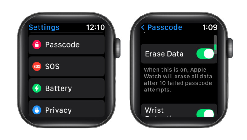 Apple Watch Security Features to erase data