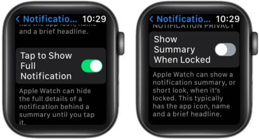 Apple Watch Security Features to enable notification privacy