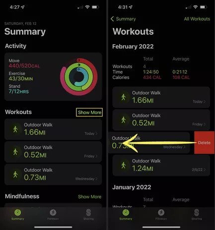 How to delete an Apple Watch workout from the fitness app.