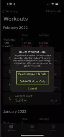 How to delete an Apple Watch workout from the fitness app.