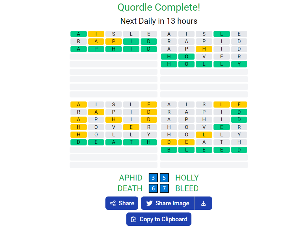 Quordle Answer of Wednesday 6 April 2022