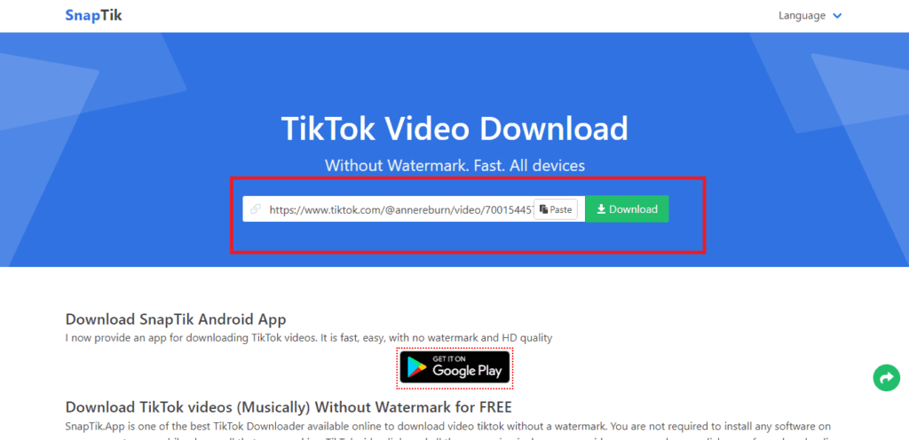 مراحل دانلود ویدیوهای TikTok با استفاده از Snaptik.  نحوه استفاده از Snaptik برای دانلود ویدیوهای TikTok