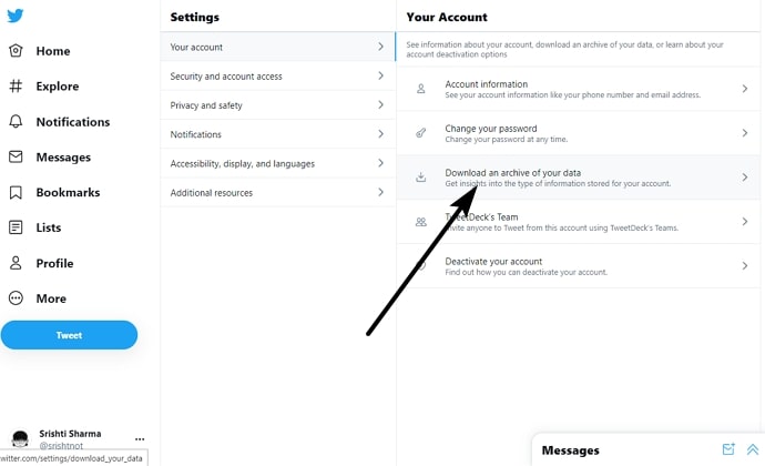 Downloading Twitter data ; How to find lost Twitter Dms