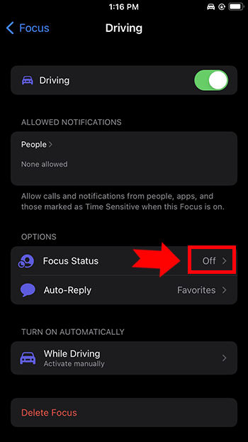 Share focus status on iPhone