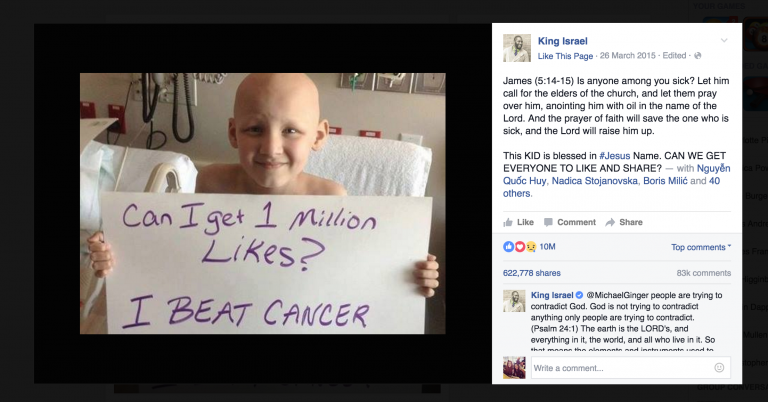 kid with cancer ; most liked facebook post