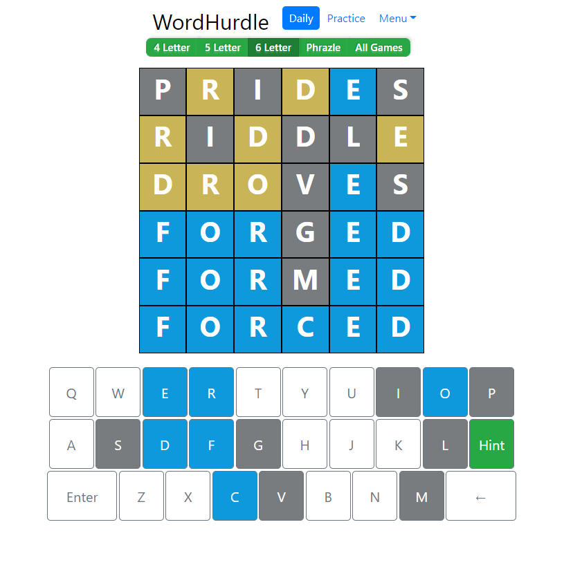 Evening Word Hurdle Answer of June 23, 2022, 6-letter word 