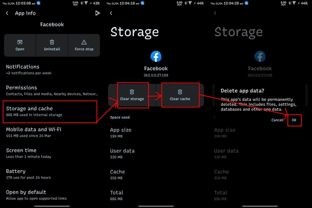 Clear cache for more storage