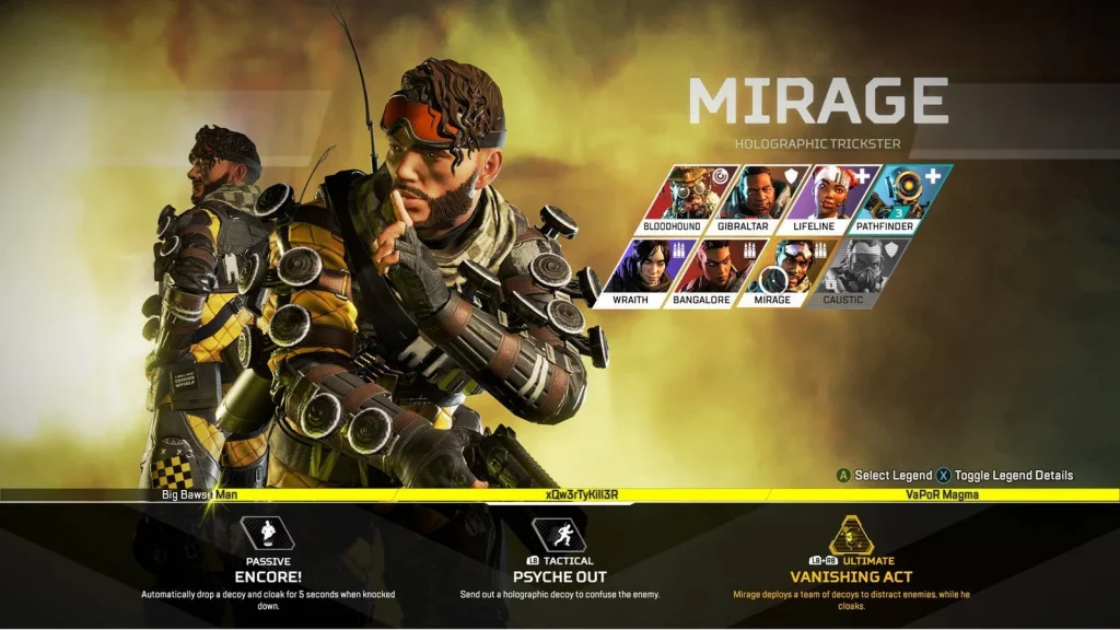 All Apex Legends Characters updated list - All Apex Legends Characters names: Mirage
