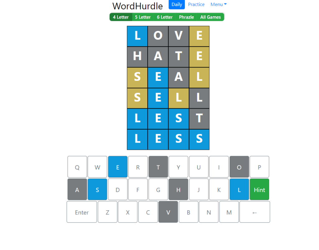 Evening Word Hurdle Answer of July 4, 2022, 4-letter word is ‘LESS’