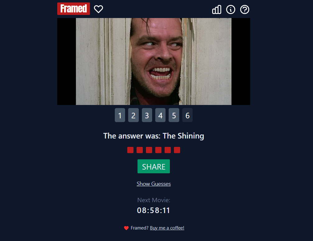 Framed Answer of July 4 is The Shining
