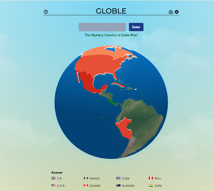 Globle Game Answer of July 4 is 'COSTA RICA'