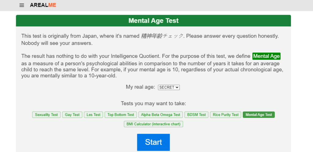 Mental age quiz on TikTok