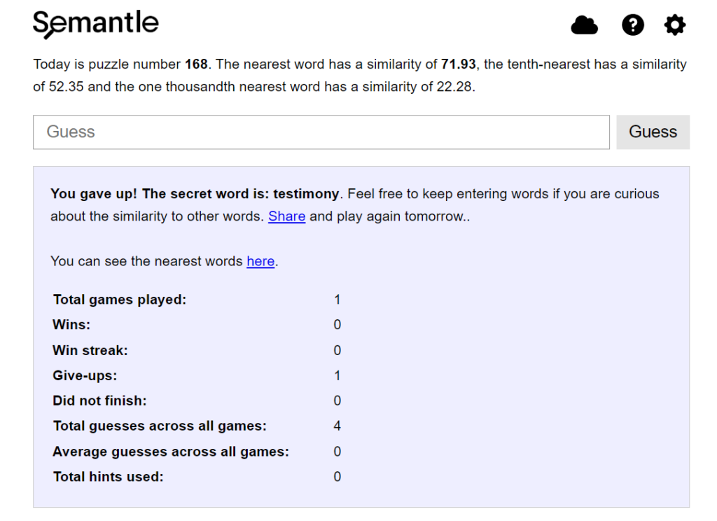 Today’s Semantle Answer of 16 July  2022, Saturday