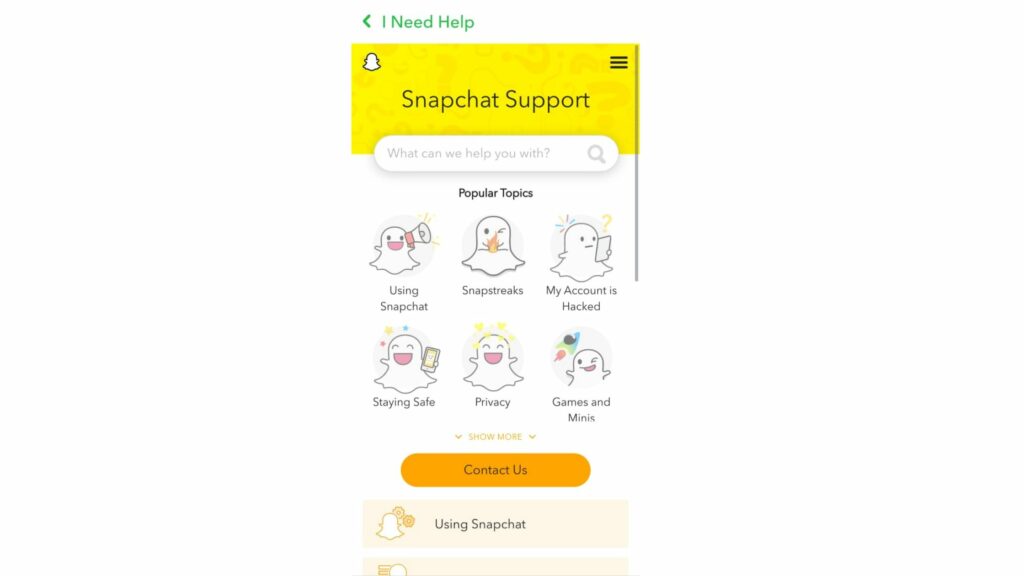 Reach out for snapchat support