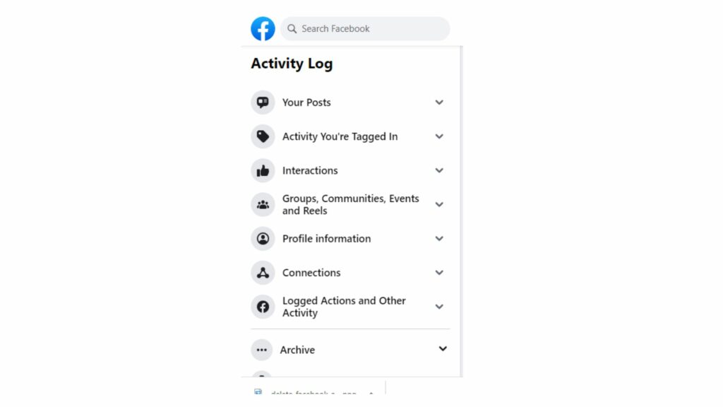 Click on the Activity log; How to Delete All Likes on Facebook