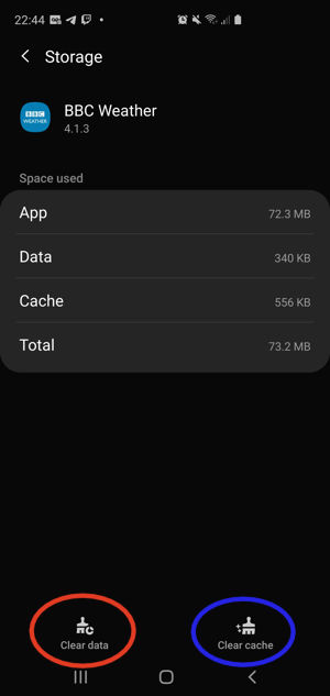 Clear App Cache for BBC weather app