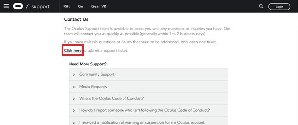 contact Occulus Support Team