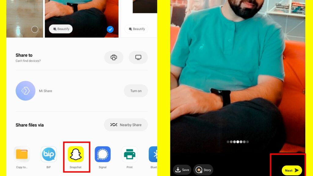 how to send a picture as a snap