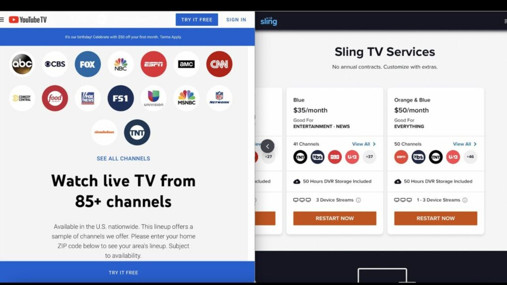 Sling TV vs YouTube TV: Extensive Channel Lineup or Affordability?