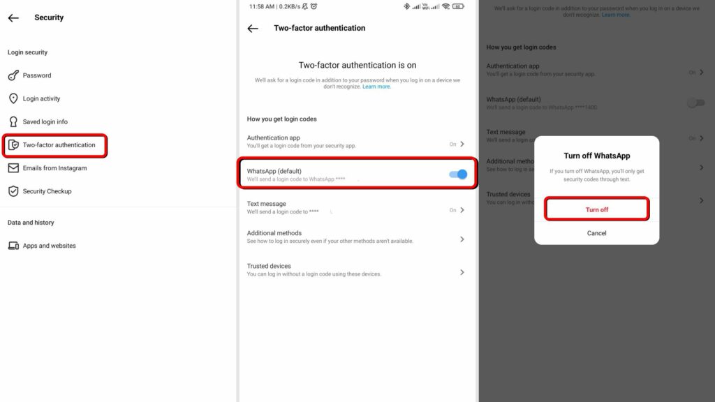 How to turn off Instagram 2 Factor Authentication