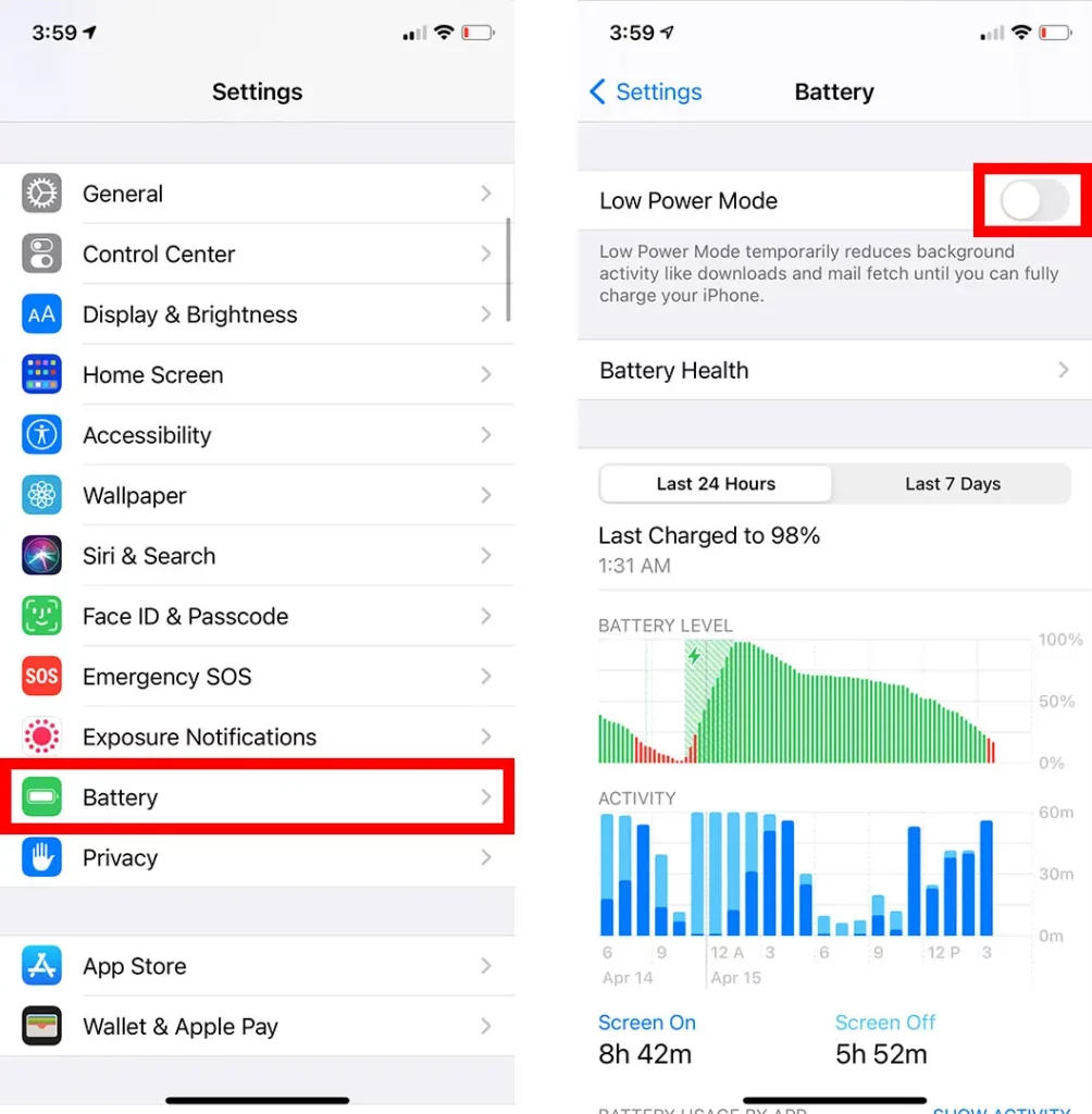 How to Connect AirPods to iPhone: Disable Low Power Mode