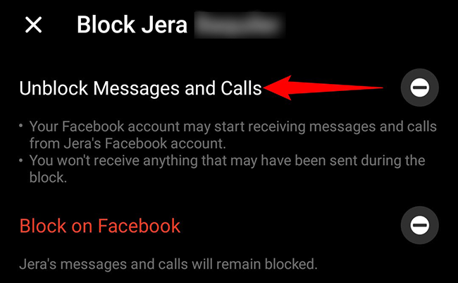 Click on Unblock Messages and Calls.