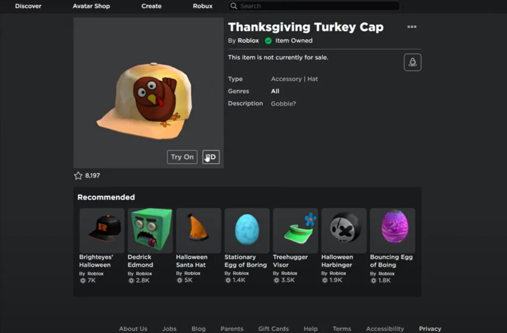 How to get the Thanksgiving Turkey cap in Roblox