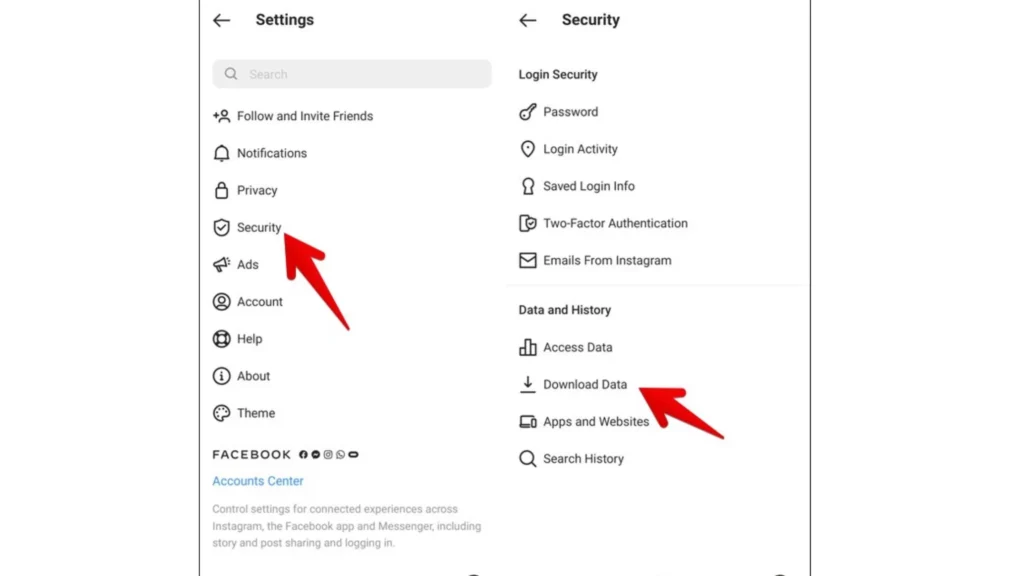 Select Security and click on Download data.