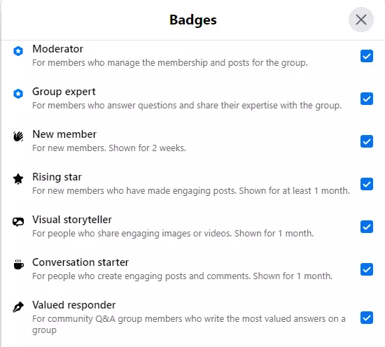 What are some of the facebook badges