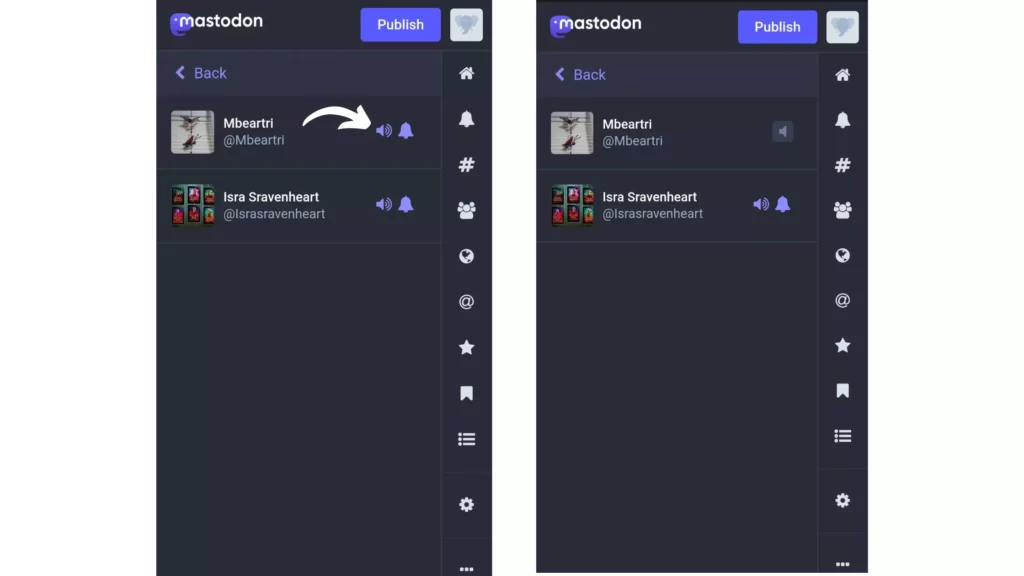 Step: How to Unmute Someone on Mastodon directly from the list of Muted Users?