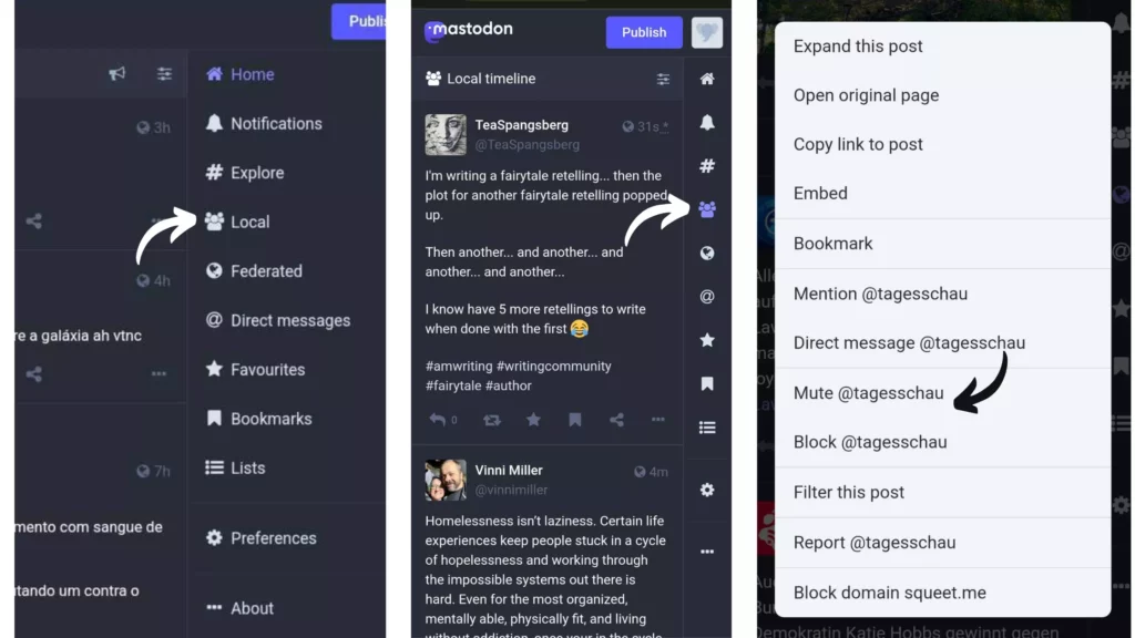 Steps: How to Mute Someone on Mastodon From the Local Timeline?