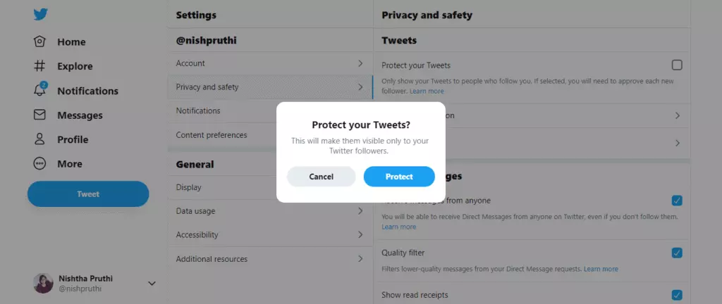 Tap the “Protect your tweets” button to enable it.