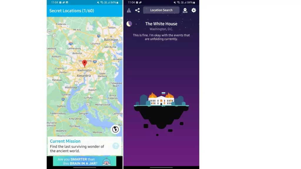 Find the U.S. president's official residence; Carrot Weather Secret Locations