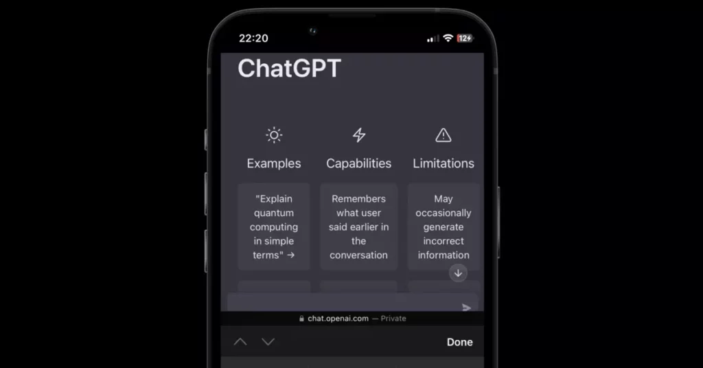 Does ChatGPT Have an App: ChatGPT home page on mobile