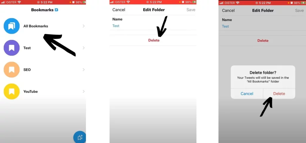 How to delete Bookmark folder in Twitter Blue