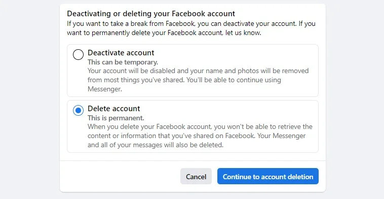 Delete Facebook Account