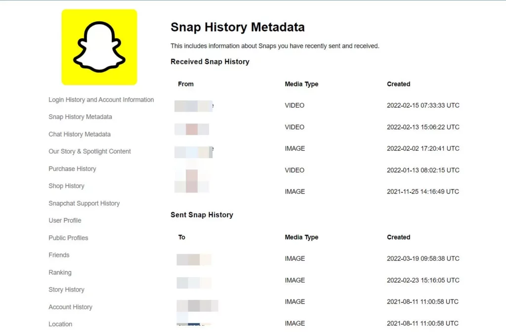 see Snapchat history by downloading the Snapchat data